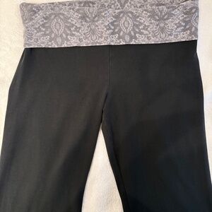 Y2K Victoria Secret Sport Pants Large LONG Black Fold Over Yoga Bootcut EUC